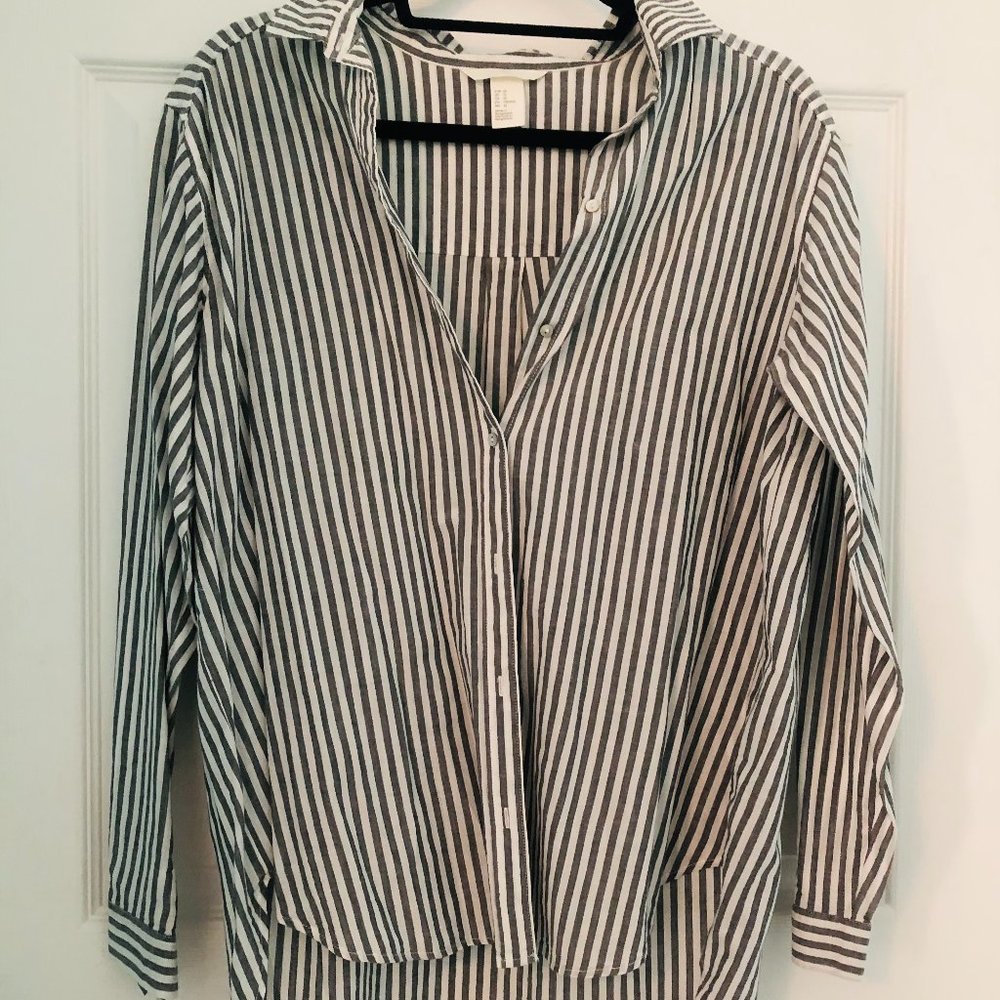 Grey and White Striped Button Down